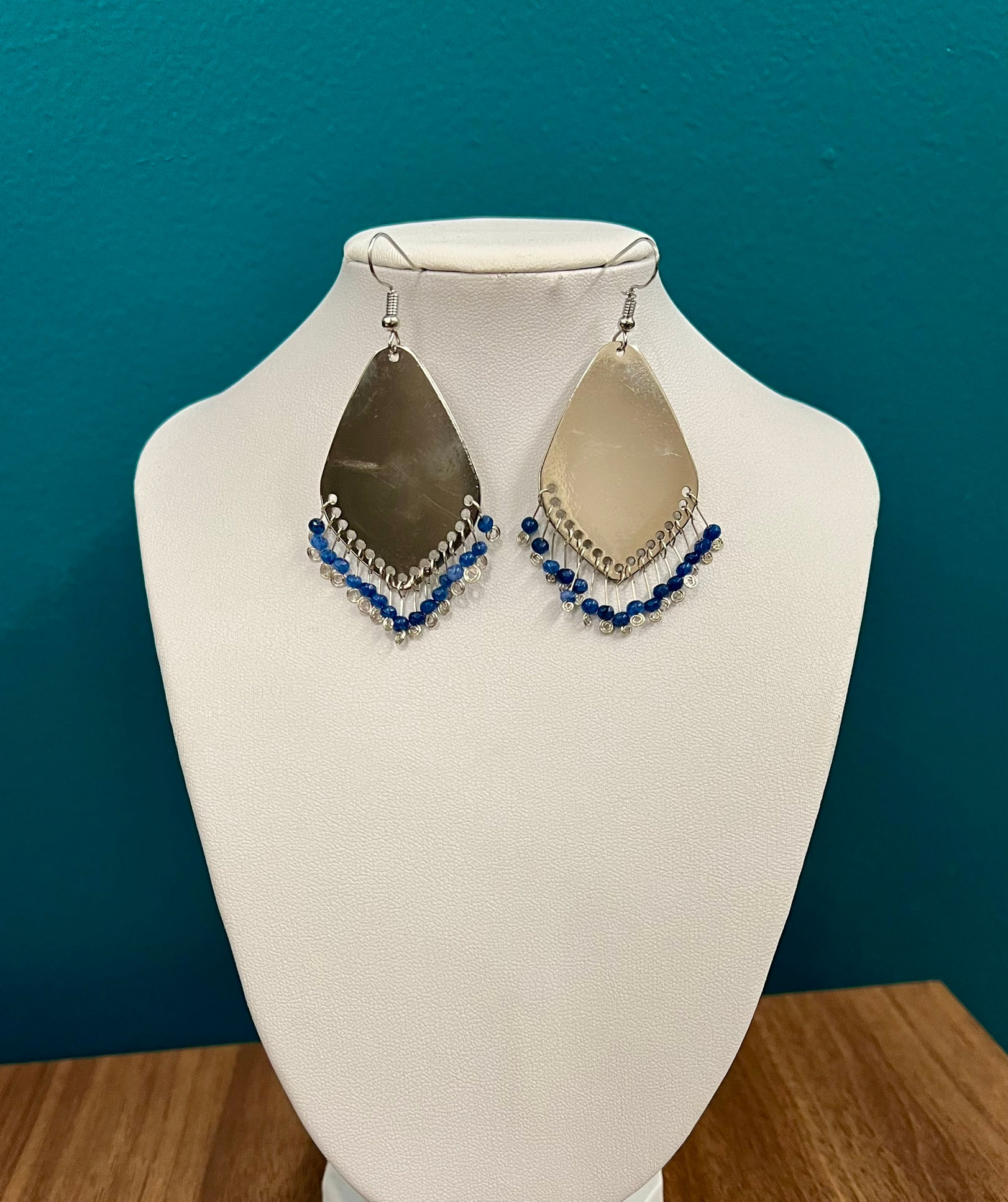 Sapphire Jade Fringe Silver Earrings