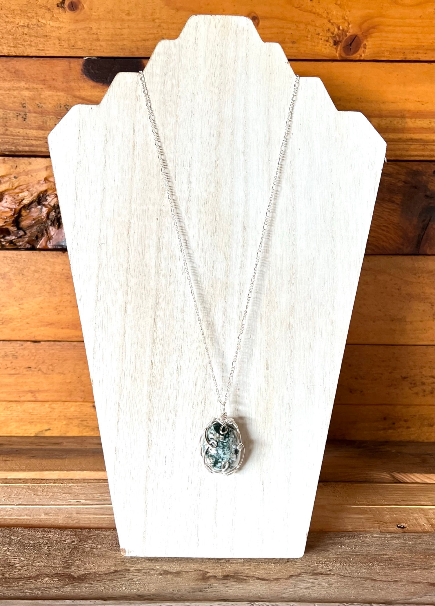 Silver Wire Wrapped Tree Agate Pendant