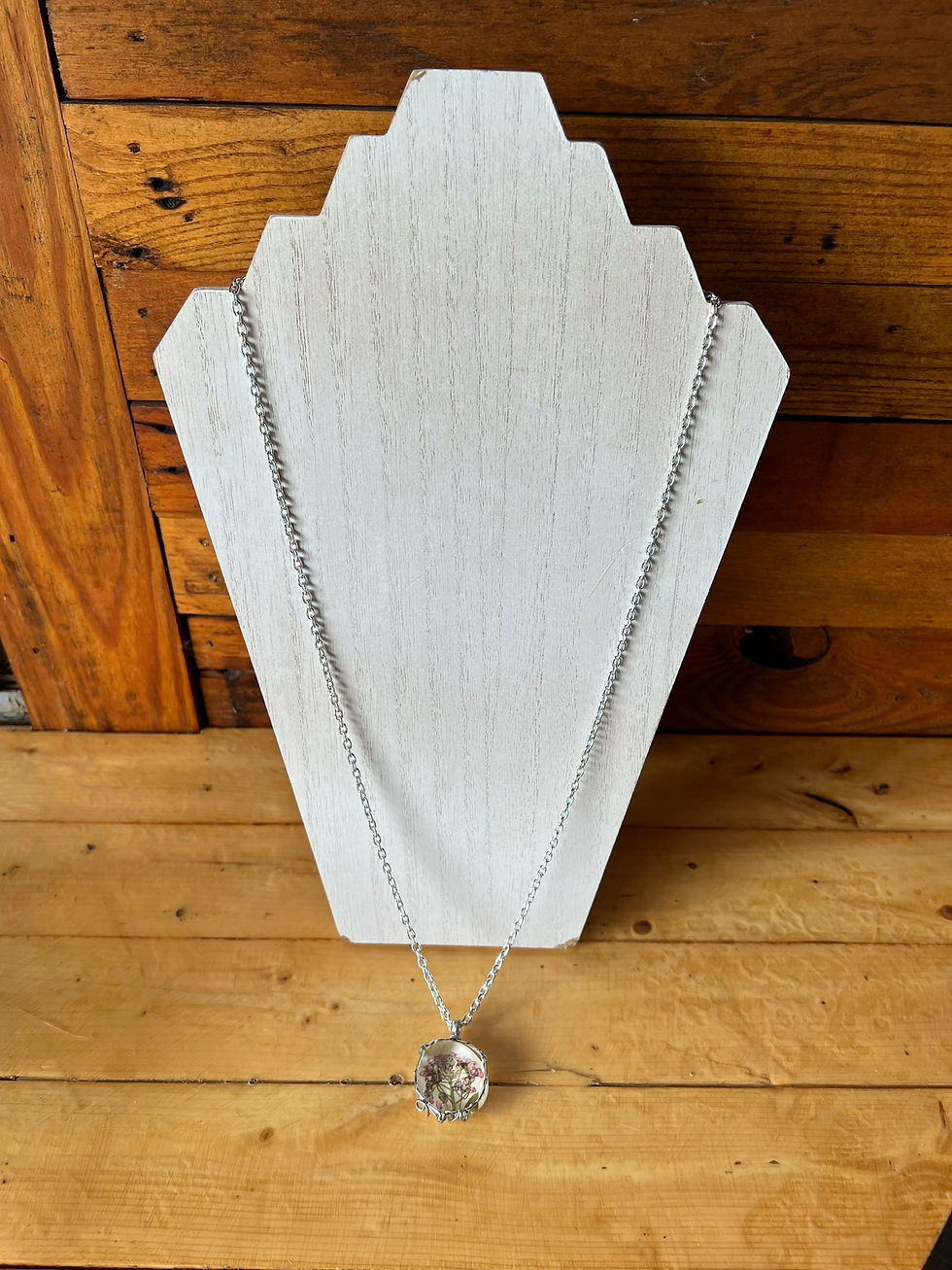 Thumbnail: Silver Wire Wrapped Dried Lavendar Floral Pendant