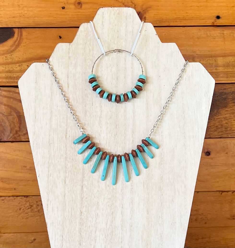 Turquoise and Wood Necklace and Bracelet