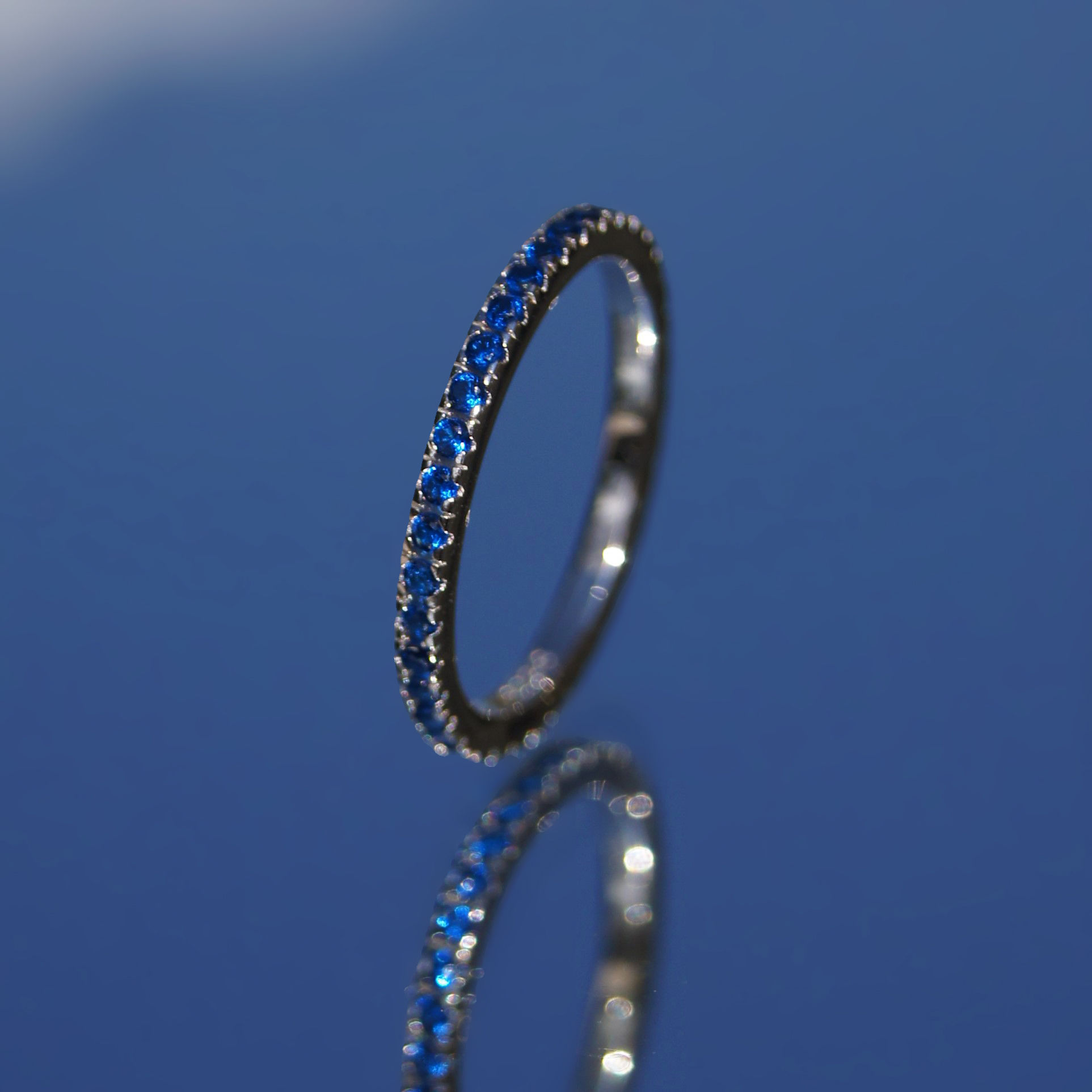 2mm Sterling Silver Diamante Band with Sapphire Stones