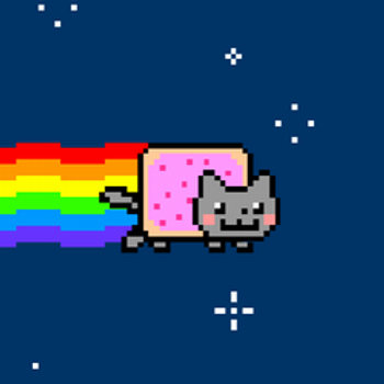 Pixelated cat with a Pop-Tart body flying through space