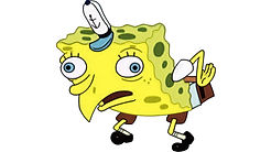 SpongeBob bent over with a mocking expression