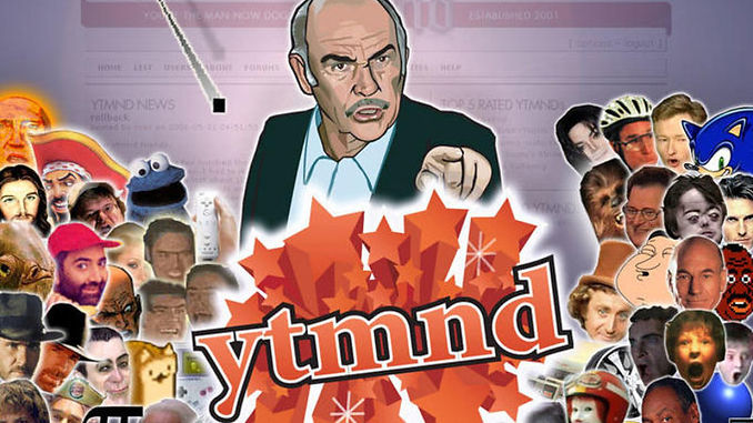 A web page with tiled images, looping audio, and bold white text, hosted on YTMND.com.