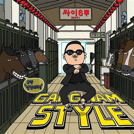 Psy performing the horse-riding dance move from the music video.