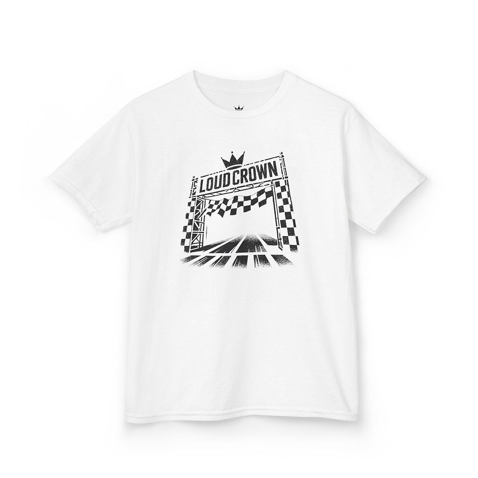 LoudCrown Finish Line Graphic Kid's Racing t-shirt, kid's racing tee, Racing tee kid's