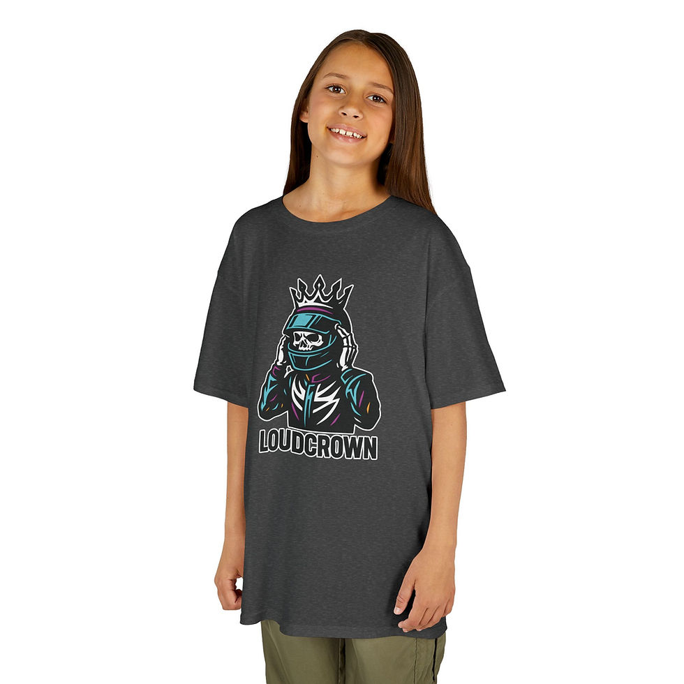 Thumbnail: LoudCrown Skelly Rider Neon Kid's racing tee, kid's racing t-shirt, kids racing apparel, kids go kart tee