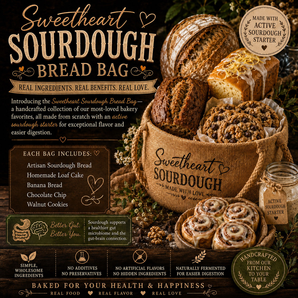Sweetheart Sourdough Bread Bag (Single Bag)