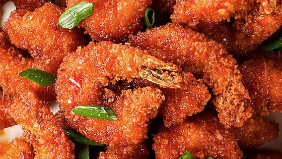 Sweet Ring Of Fire: Fried Honey Siracha Shrimp w/ Crinkle Cut Fries