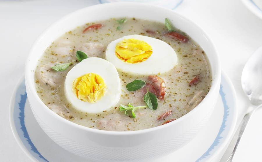 Polish zurek soup with hard boiled eggs