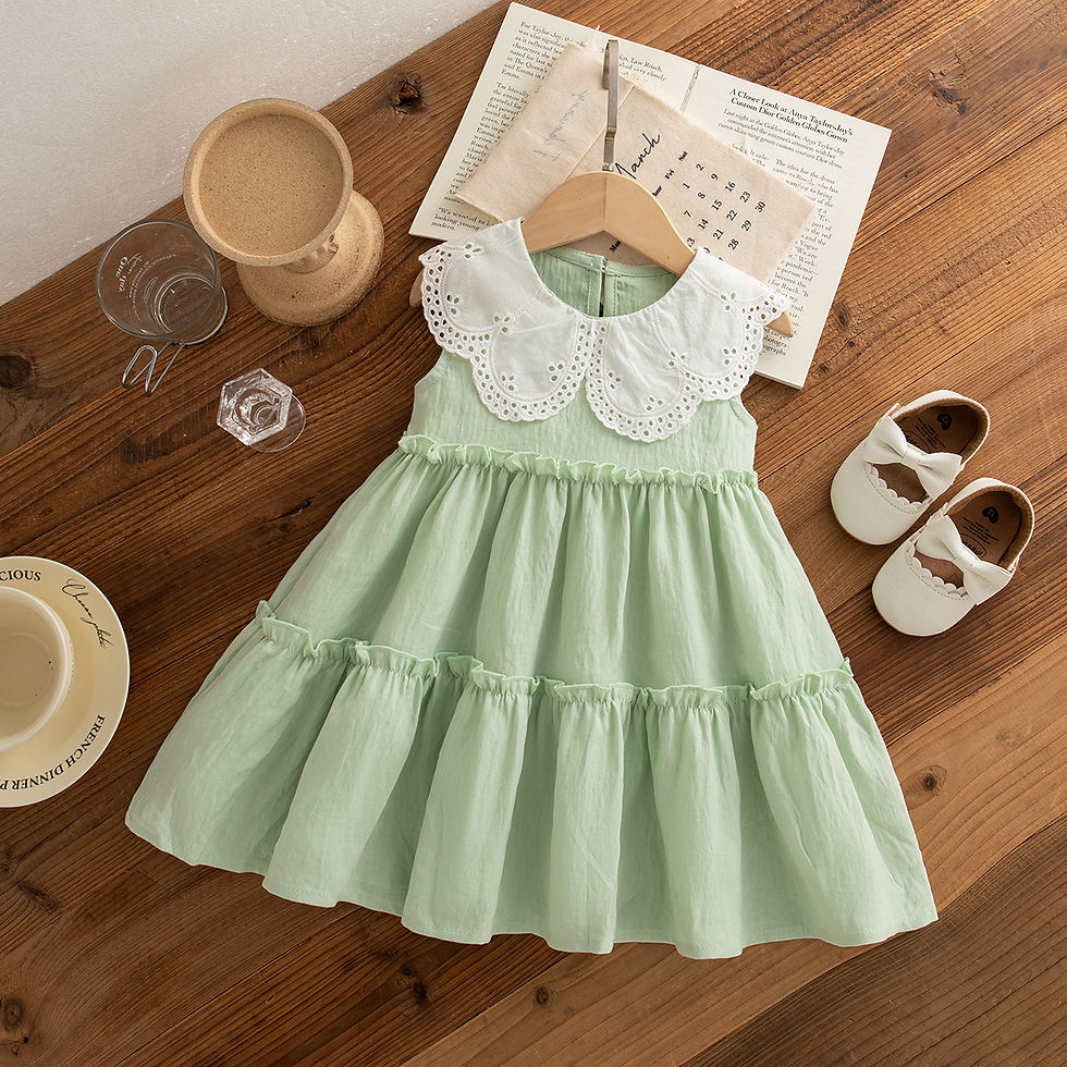 Thumbnail: Baby Girl Clothes Summer Cotton Solid Color Lapel Sleeveless Baby Girl Dresses C
