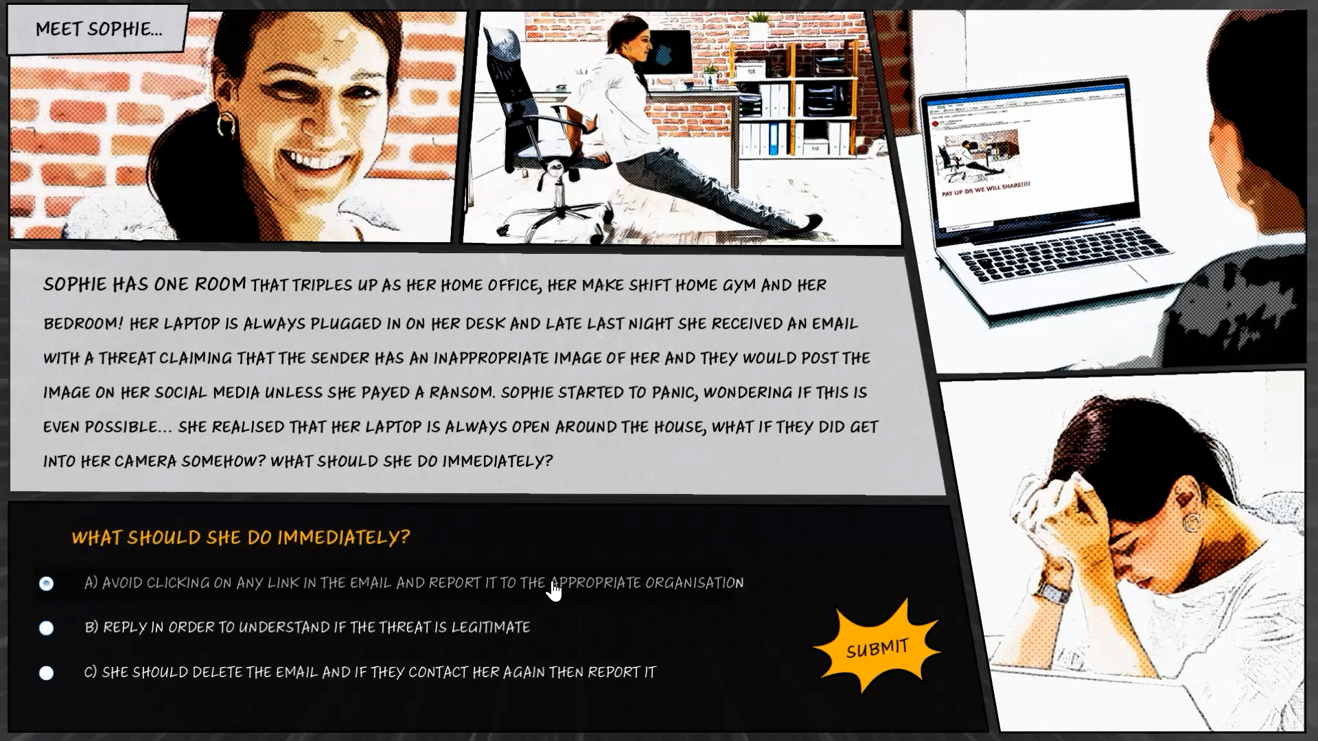 Multi-choice question in comic strip style