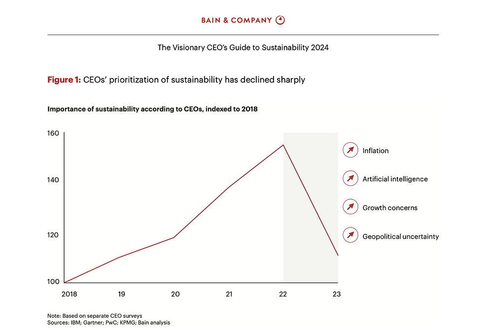 Les enjeux de développement durables vus par les dirigeants, graphique de Bain & Company 2024
