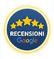 Icona circolare blu con cinque stelle gialle e la scritta 'Recensioni Google'. L'immagine