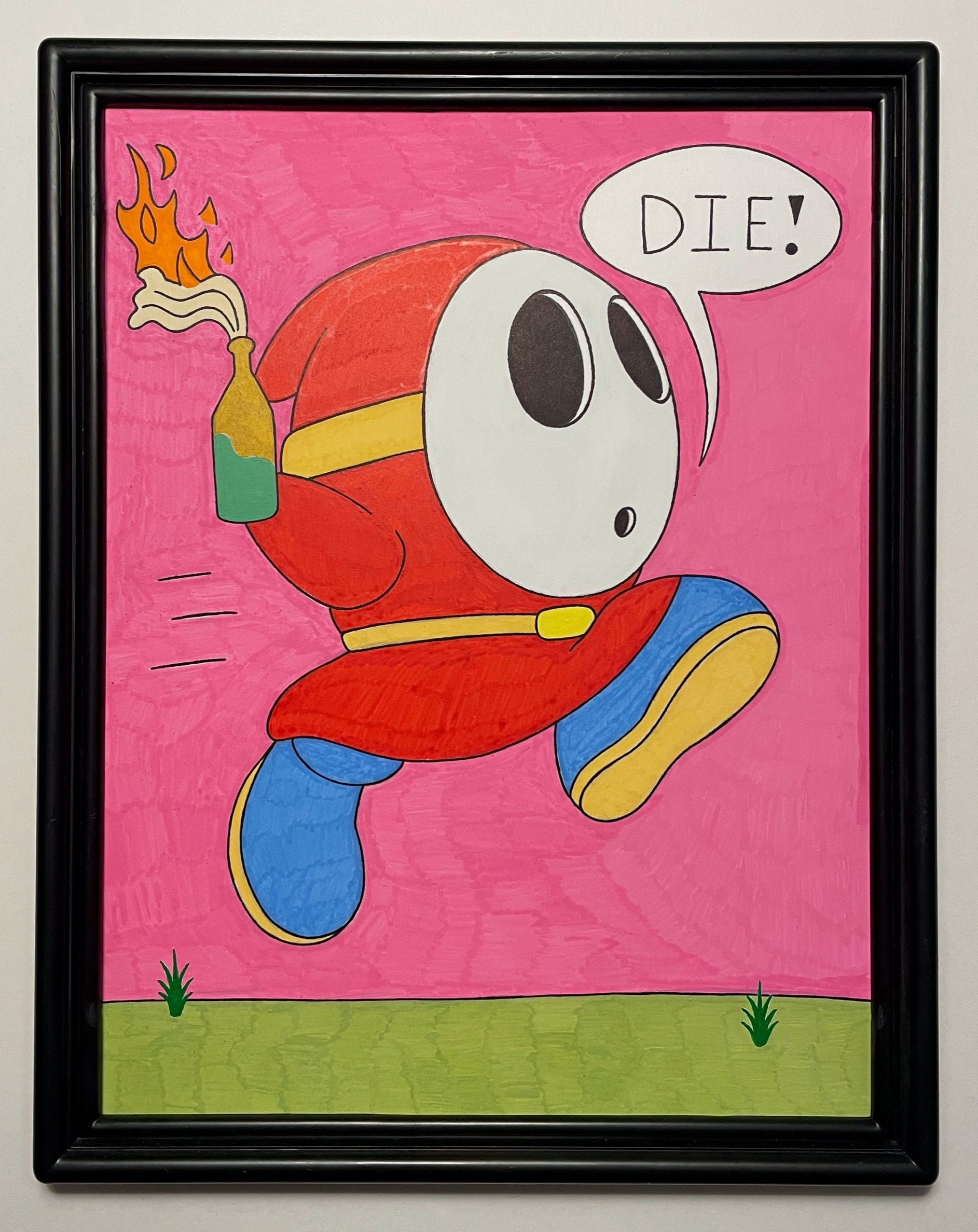 Original Shy Guy Painting 8.5x11in. (framed)