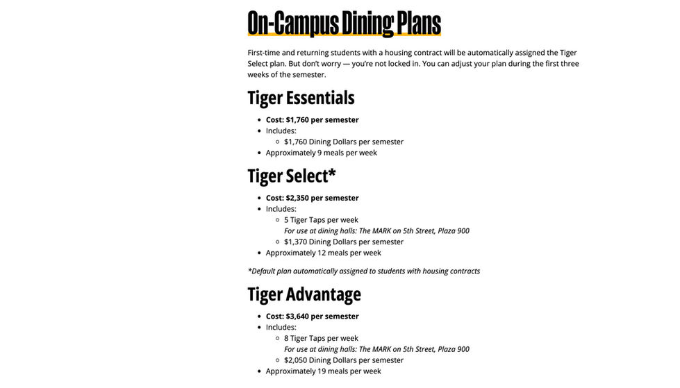 Dining plan language