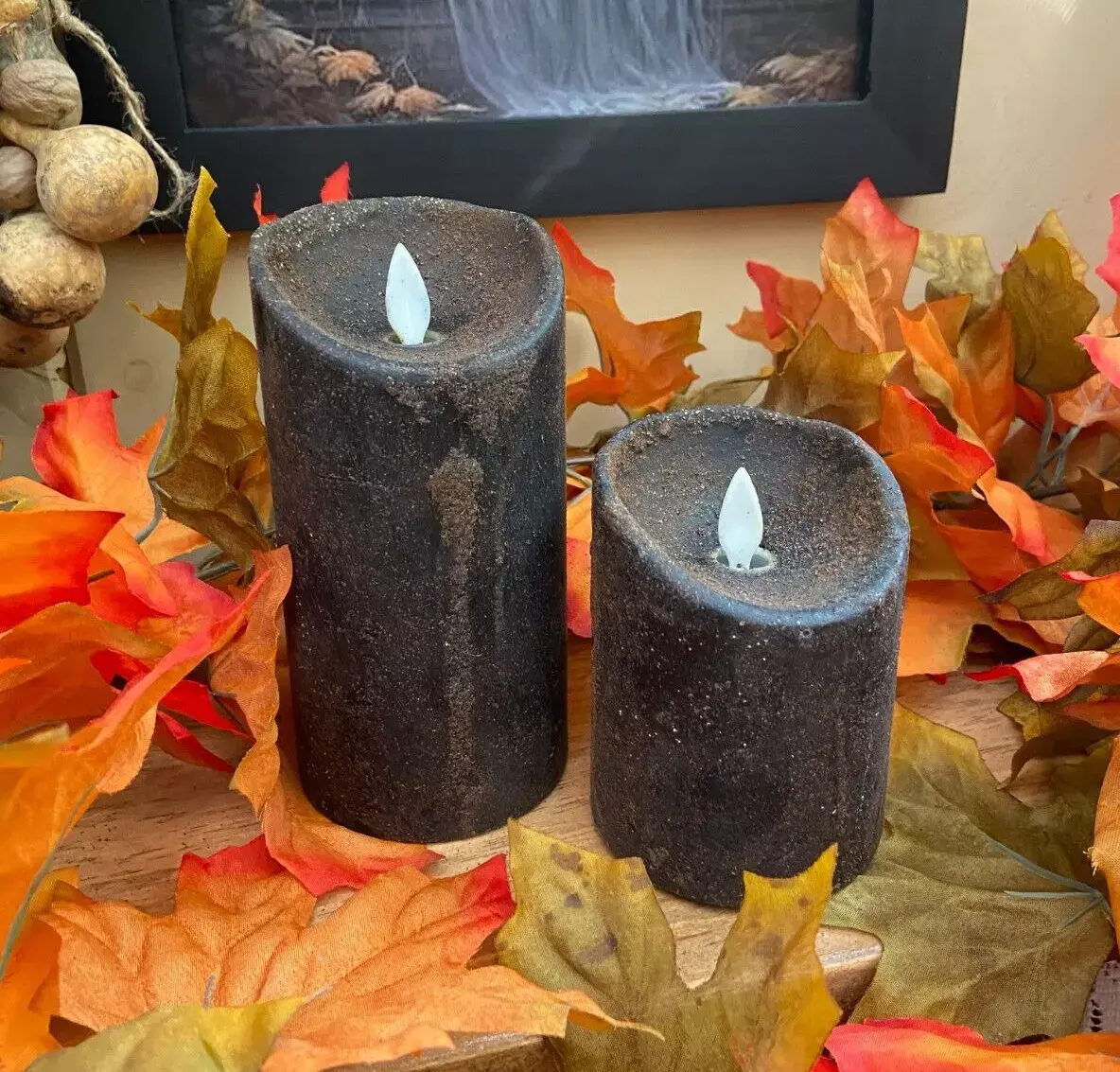Scented Flickering Flame Black Timer Pillar Candles / 2 Sizes