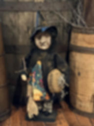 Handcrafted Halloween Clay Face Witch W/ Broom & Pumpkin