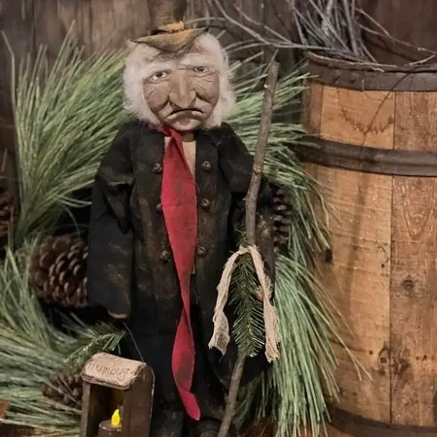 Handcrafted Primitive Clay Face Scrooge With Candle Lantern