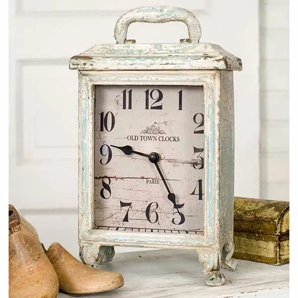 Vintage Distressed Blue Mantel Carriage Clock