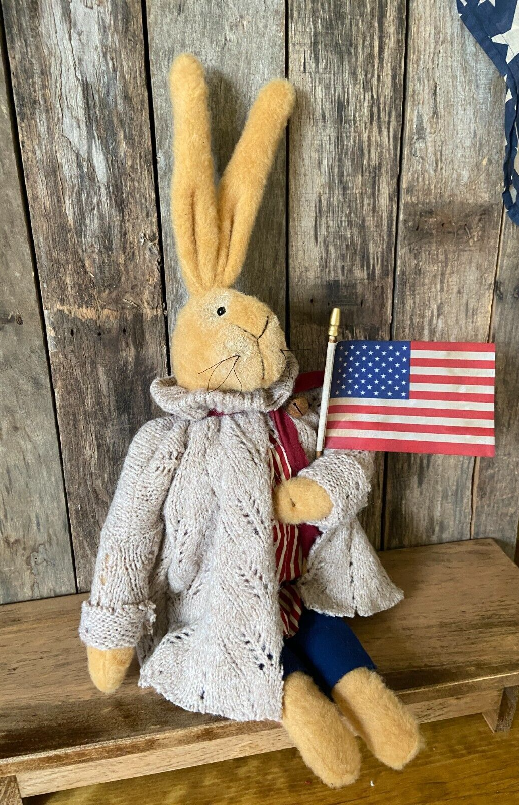 Handcrafted Patriotic Americana Hanging/Sitting Bunny