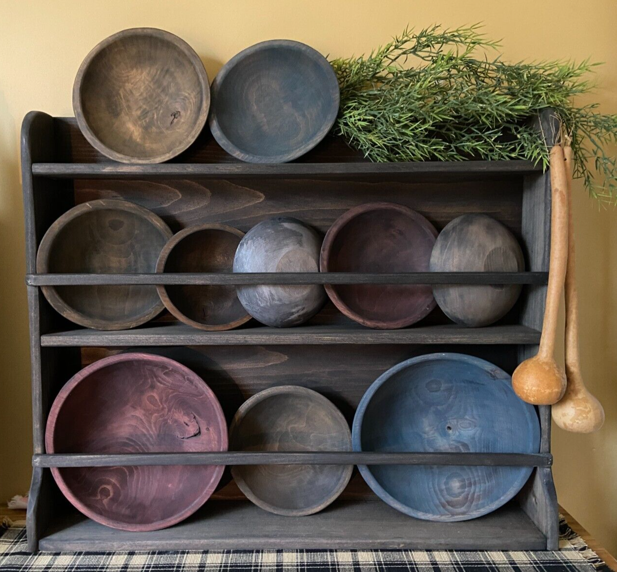 Primitive Early American  Handcrafted Solid Wood Bowl Shelf
