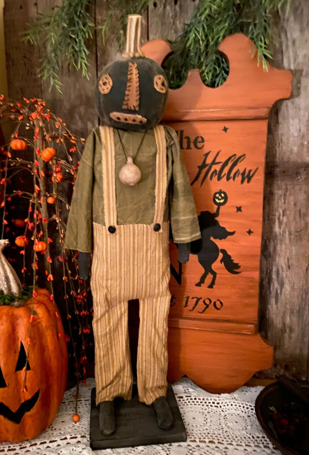 Handcrafted Primitive Pumpkin Head Man