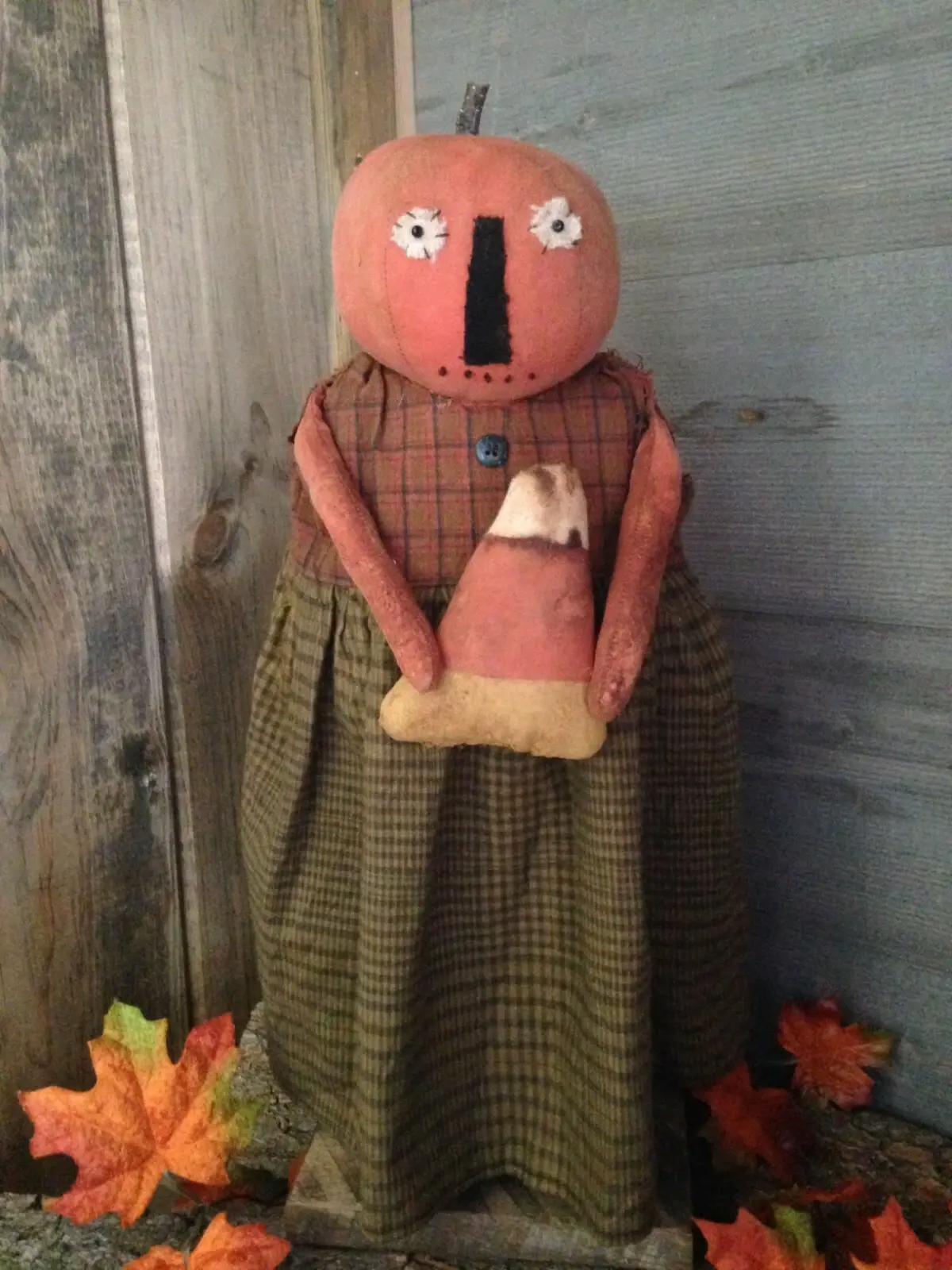 Handcrafted Orange Pumpkin Girl W/ Candy Corn