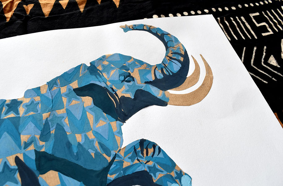 éléphant gouache sur kraft wax