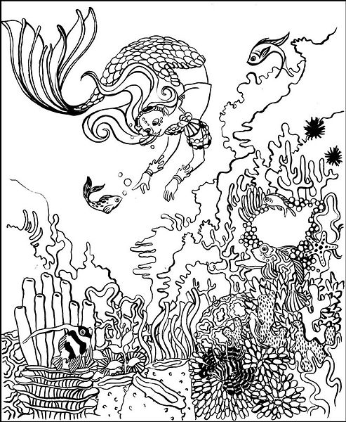 coloriage fée sous-marin sirène corail