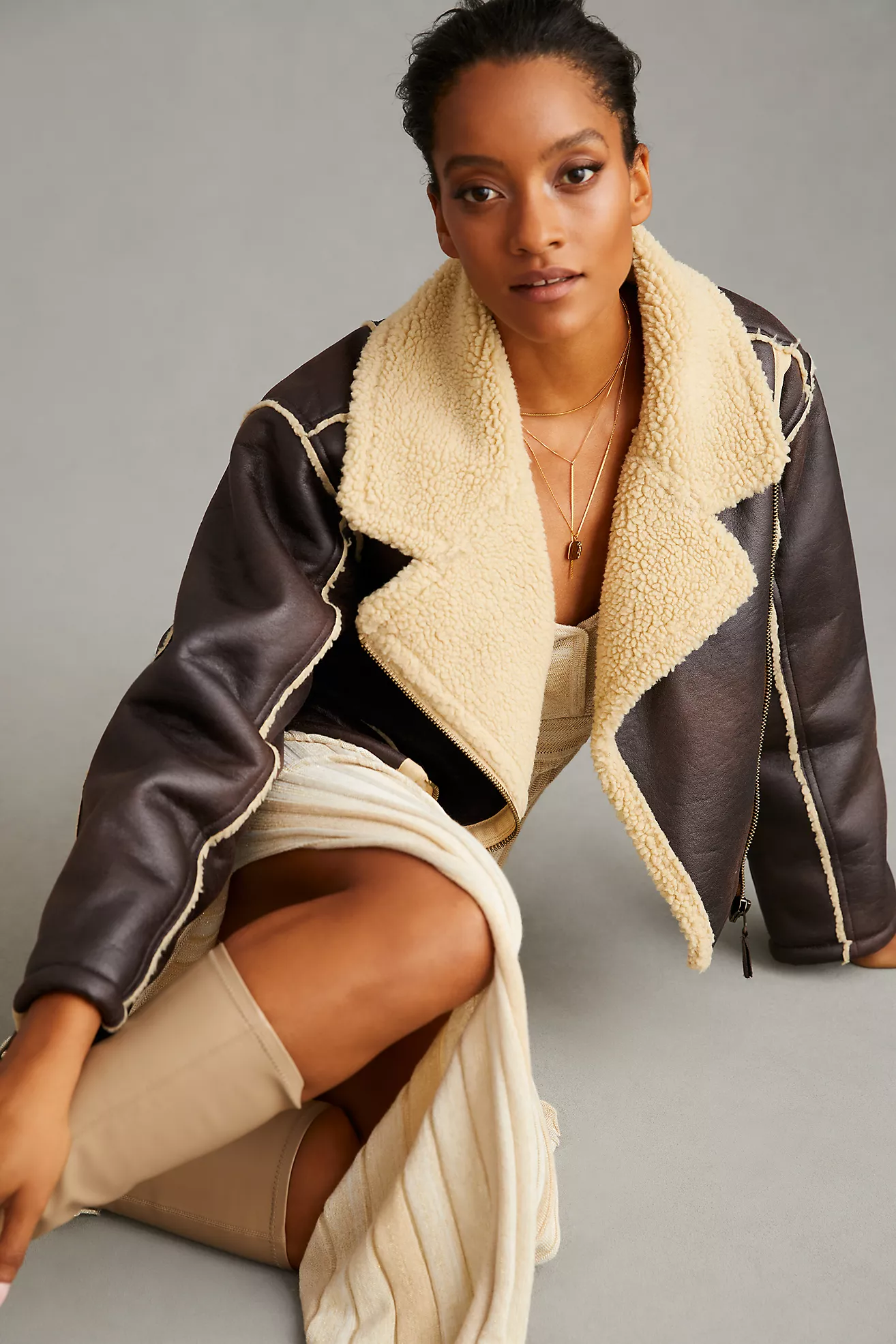 Cropped shearling jacket