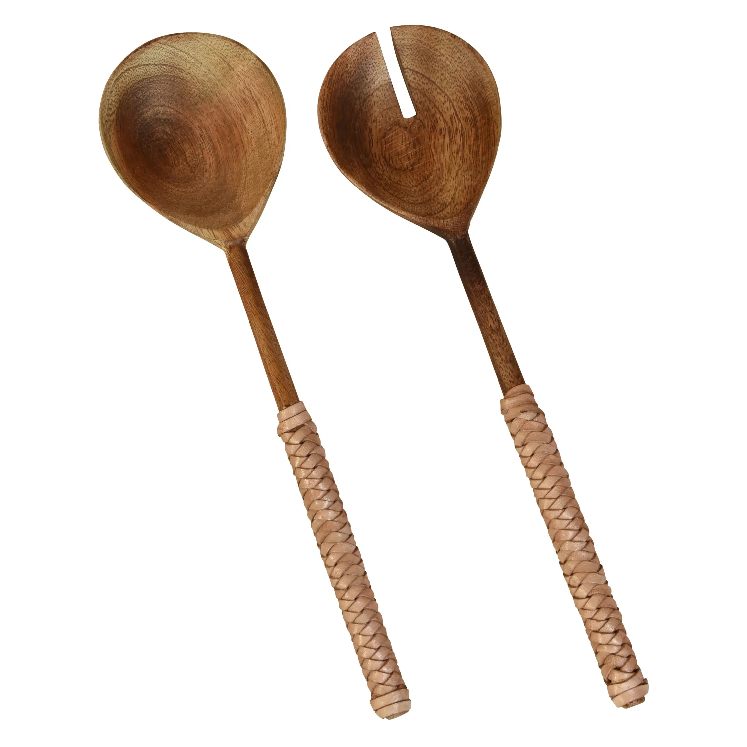 Salad Servers Wood With Leather Handle