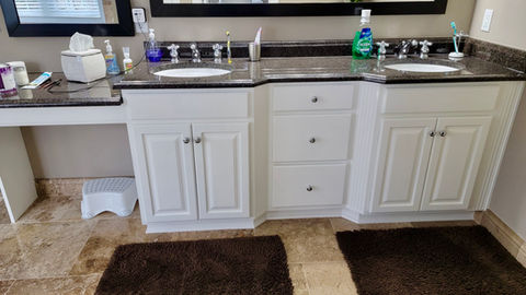 Before & After Wood to White Bathroom Cabinets