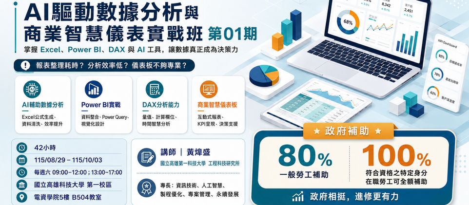 🔥 預報名中-【轉知-課程】AI驅動數據分析與商業智慧儀表實戰班第01期