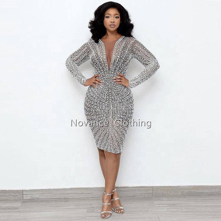 Thumbnail: NOVANCE  Sparkly Diamond Pearl  Dress Birthday Celebrate Brand Evening Dress