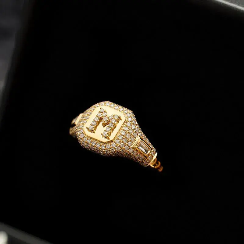 Thumbnail: CxsJeremy Solid 14K Au585 Yellow Gold M Letter Moissanite Enage