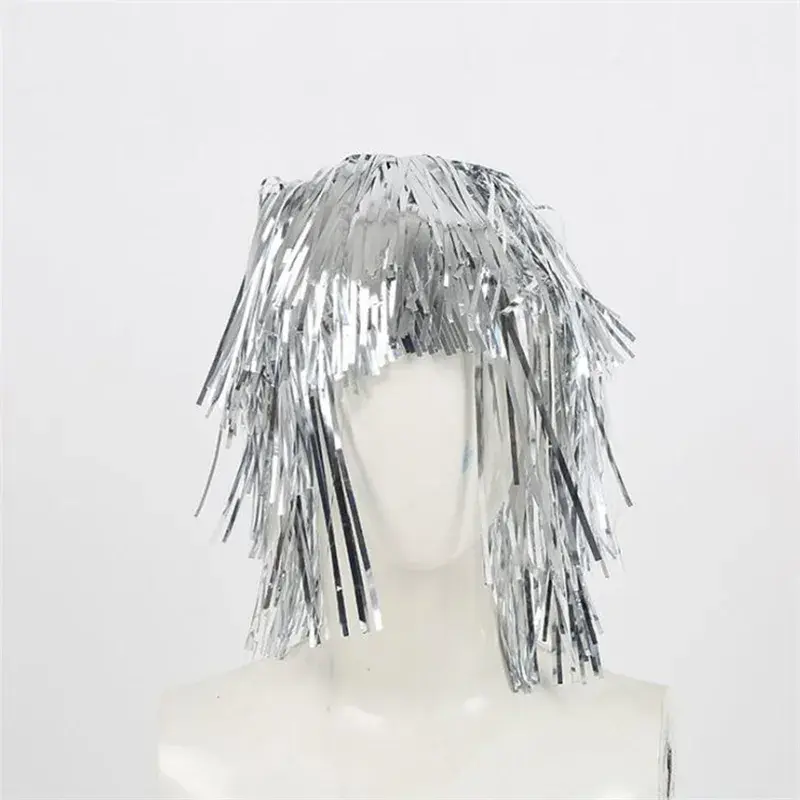 Thumbnail: Adjustable Foil Tinsel Wigs Fancy Dress Shiny Party Wig Metallic Costu