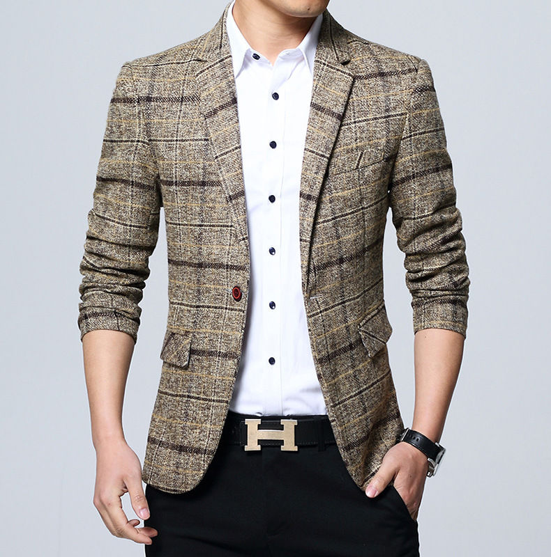 Thumbnail: Men Casual Pure Color Suits Slim Fit Coat Plus Size Plaid Blazer Jacket Coat