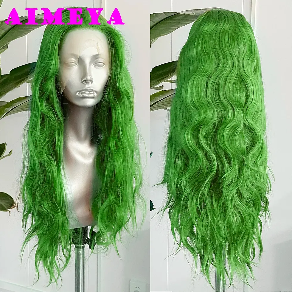 Thumbnail: AIMEYA Green Lace Wig Long Loose Curly Teal Synthetic Lace Front