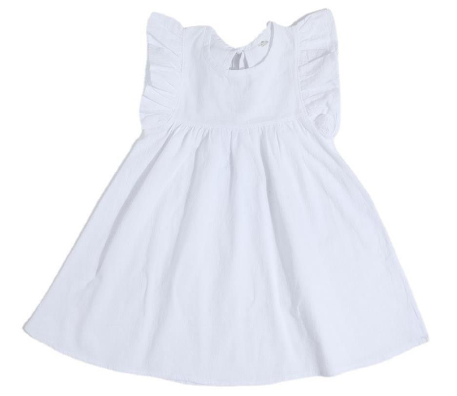 Thumbnail: Korean Style Summer Infant Girls Dress Flying Sleeve Cotton Linen N