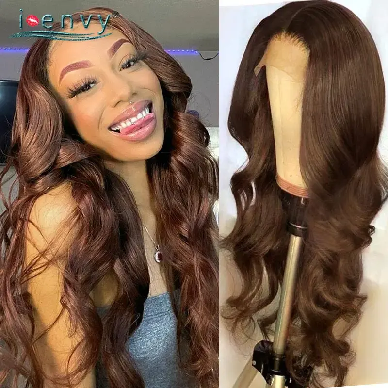 Thumbnail: Brown Lace Front Wig Human Hair Body Wave Human Hair Wigs Trans