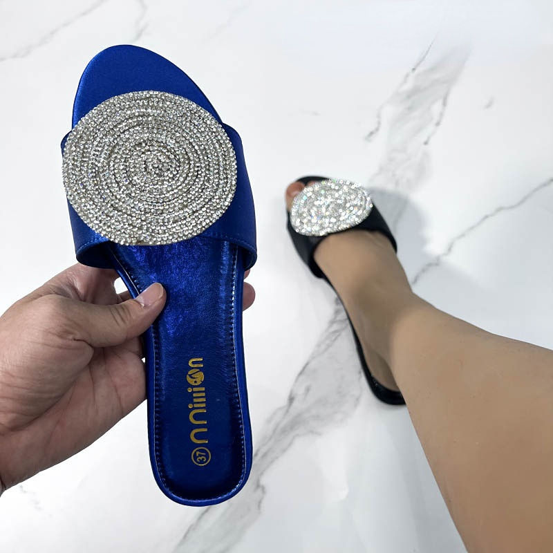 Thumbnail: Simple Design Sandali Donna Femme Upper Slides Style Silver Rhines