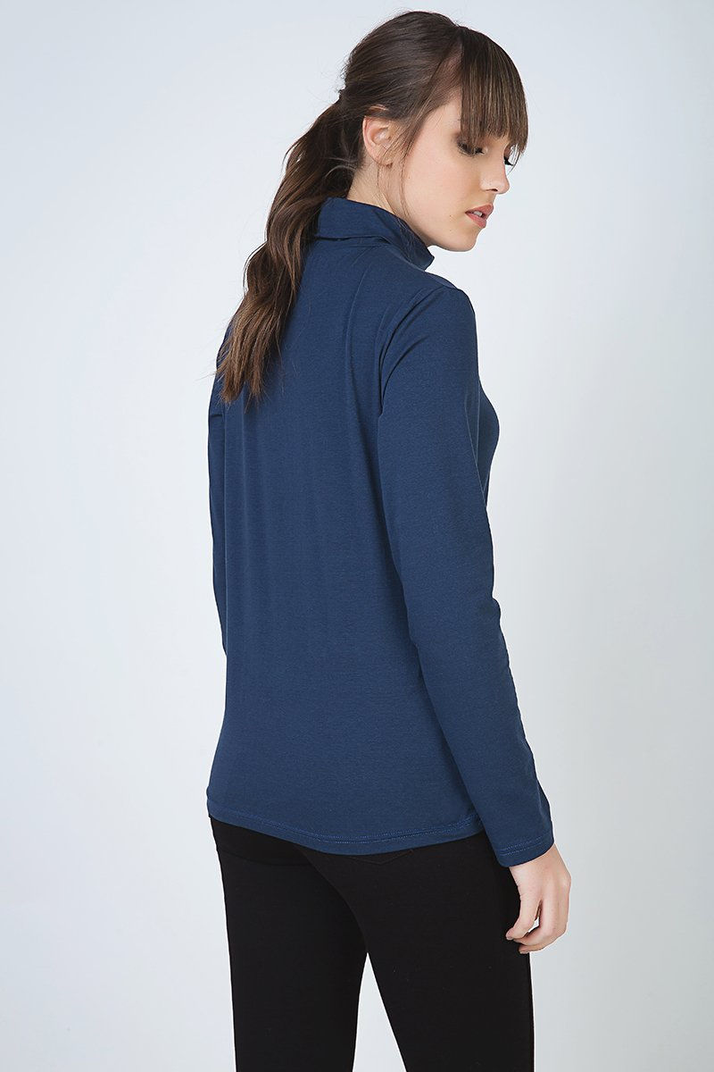 Thumbnail: Navy Long Sleeve Polo Neck Jumper