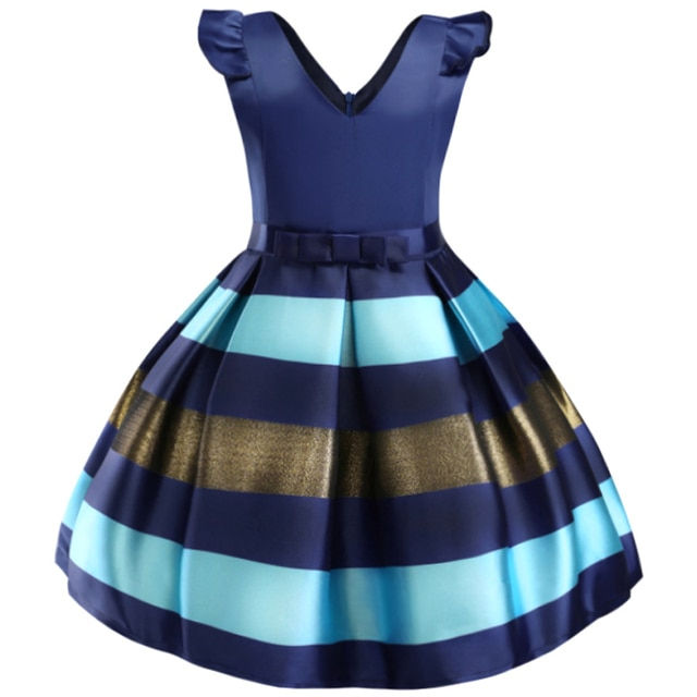 Thumbnail: Baby Girls Flower Striped Dress for Girls Floral Wedding Party Dresse