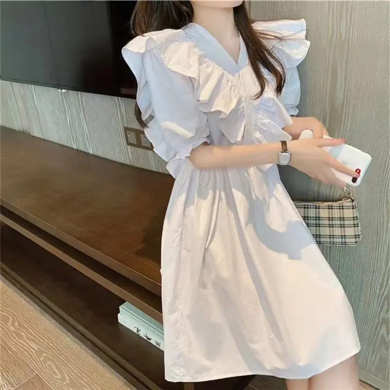 Thumbnail: Mini Dress Women Elegant White Black Korean Fashion Long Sleeves