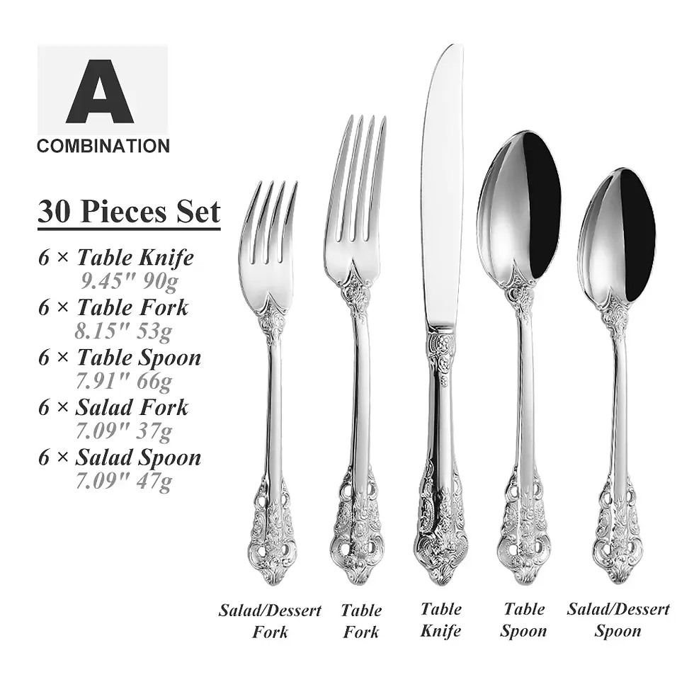 Thumbnail: 30-Pieces Royal Vintage Gold Plated Stainless Steel Cutlery Colorful