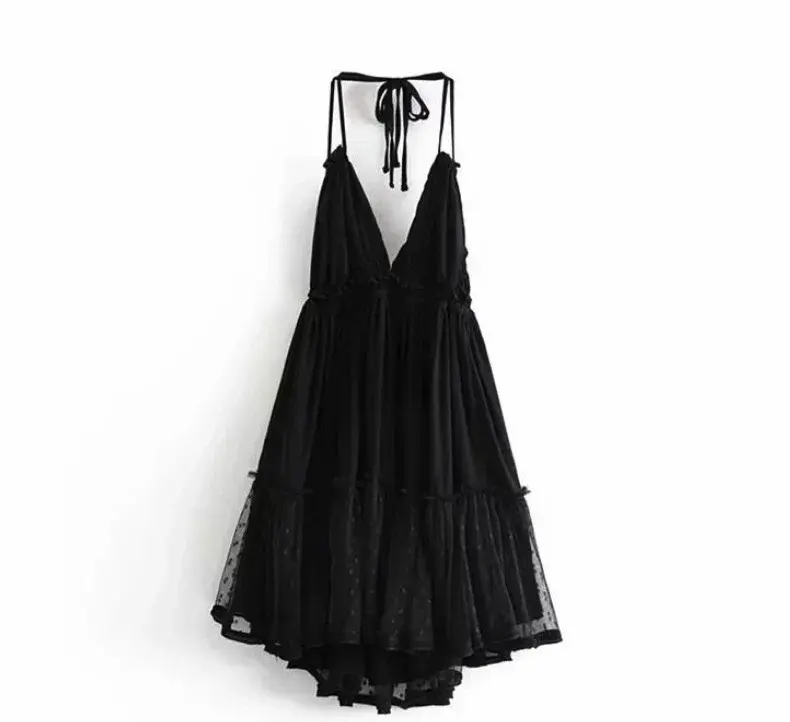 Thumbnail: BOHO INSPIRED Summer Dress Cotton Lace Pleated Halter Backless