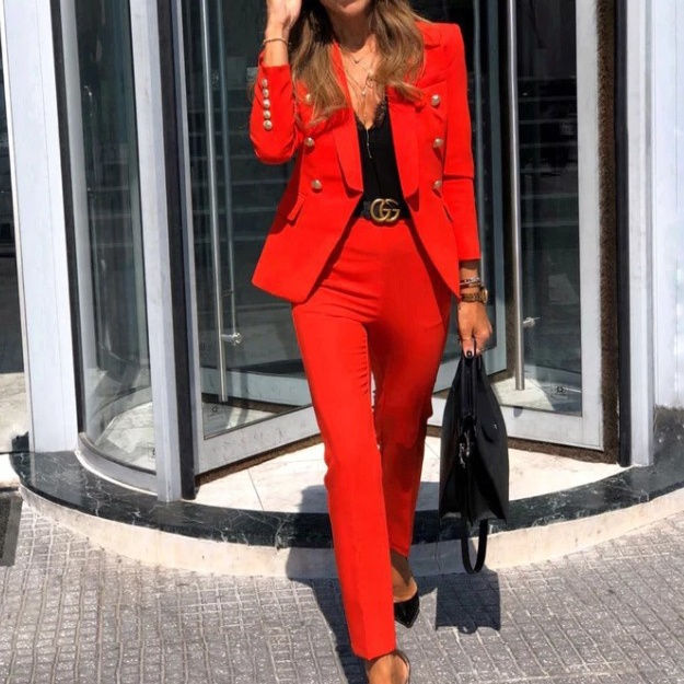 Thumbnail: 2023 Fashion Ladies Blazer Trouser Pant 2 Two Piece Set Office Fo