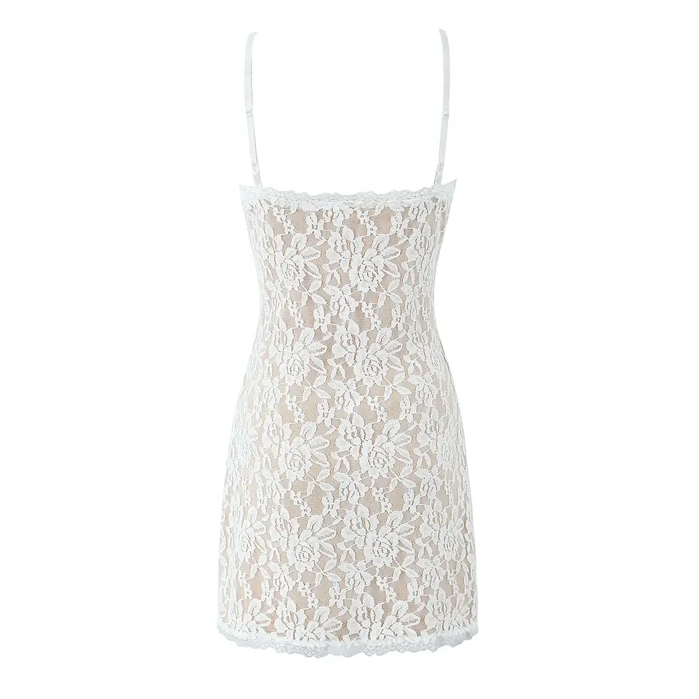 Thumbnail: Sexy White Lace Low Chest v Neck Sling Dress Women Skinny Pack