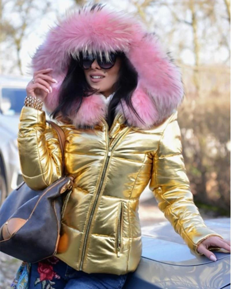 Thumbnail: Liu Ming Winter Women Clothing Fashion Hood Faux Fur Collar Outw